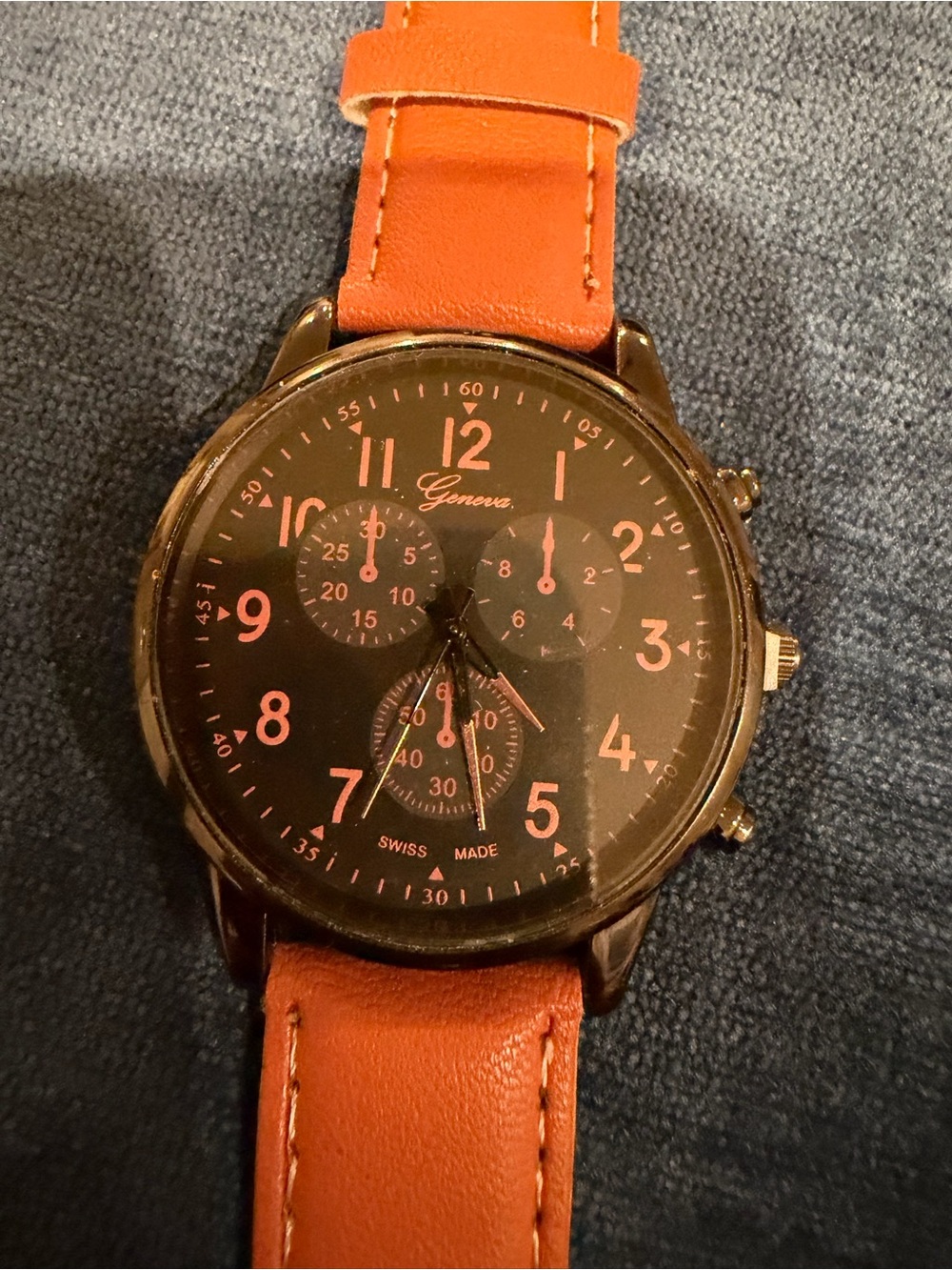 Geneva Quartz Chronograph Style Watch – Dark Dial with Tan Leather Strap